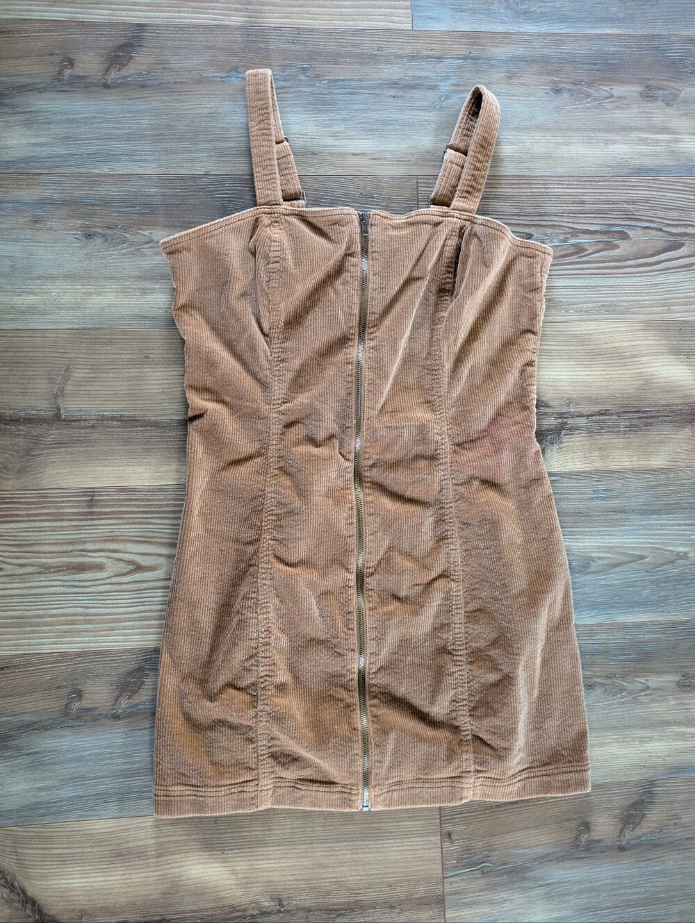 SO Y2K Brown Corduroy Full Zip Sleeveless Adjustable Strap Mini Dress XXL